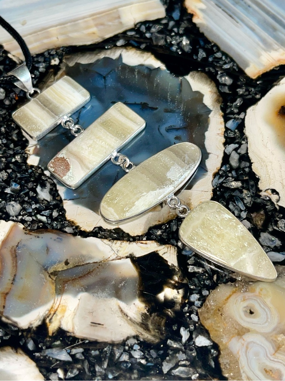 Jumbo 4” Thin Phantom Yellow Zebra Calcite Crystal Pendant